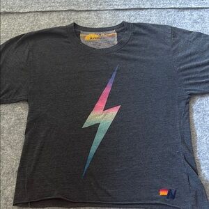 Aviator Nation Gray Short Sleeve Tee Lightning Bolt